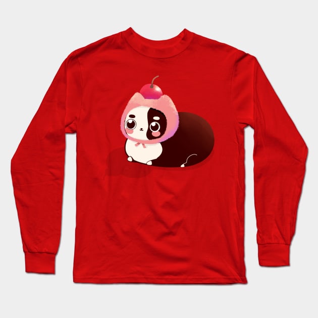 Cat in a Pink Fluffy Hat with a Cherry on Top Long Sleeve T-Shirt by Rinco Ronki